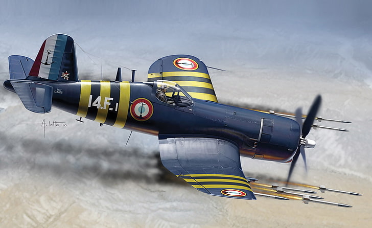 Missiles, Art, carrier-based fighter, Chance Vought, Painting, F4U-7, HD wallpaper