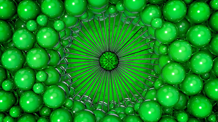 رسومات خضراء ، مجردة ، كسورية ثلاثية الأبعاد ، رسومات ثلاثية الأبعاد، خلفية HD