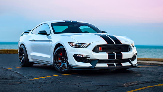 Ford Mustang, американские автомобили, мускул кары, суперкар, море, HD обои HD wallpaper