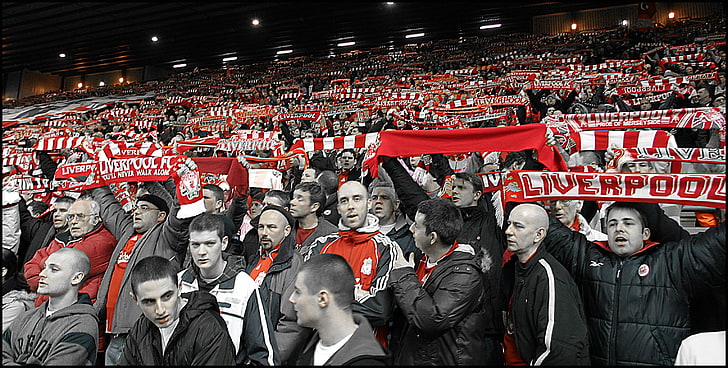 Männer schwarze Jacke, Liverpool FC, Fans, HD-Hintergrundbild