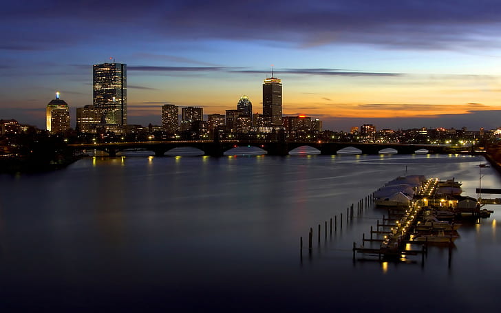 Stadtbild, Fluss, Sonnenuntergang, Brücke, HD-Hintergrundbild