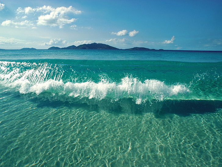 corpo de água, ondas, água, mar, tropical, horizonte, ilha, HD papel de parede