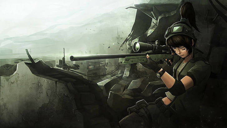 снайперская винтовка, война, аниме, HD обои