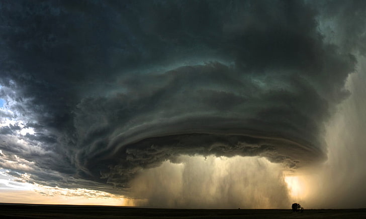 photo of storm, landscape, clouds, rain, storm, sky, field, HD wallpaper