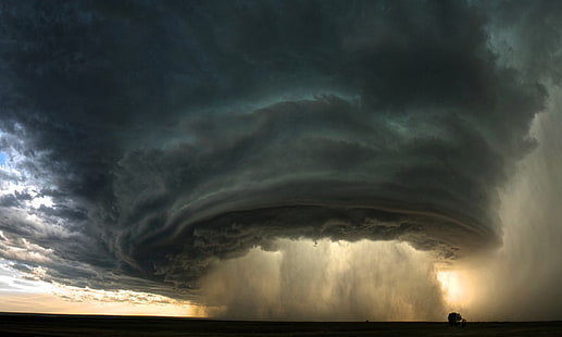 снимка на буря, пейзаж, облаци, дъжд, буря, небе, поле, HD тапет HD wallpaper
