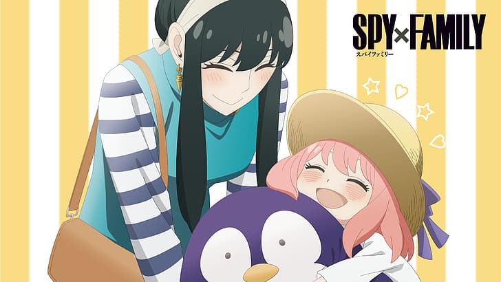 Spy x Family, Yor Forger, Anya Forger, smile, blushing, closed eyes, plush toy, HD wallpaper
