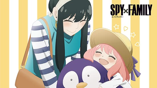  Spy x Family, Yor Forger, Anya Forger, smile, blushing, closed eyes, plush toy, HD wallpaper HD wallpaper