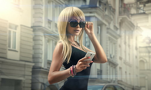 Женщины, блондинка, очки, портрет, мобильный телефон, женщины, блондинка, очки, портрет, мобильный телефон, HD обои HD wallpaper