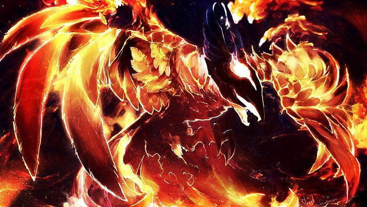 lukisan abstrak hitam dan oranye, Dota 2, Defense of the Ancients, Dota, Steam (perangkat lunak), fire, phoenix, video games, Wallpaper HD
