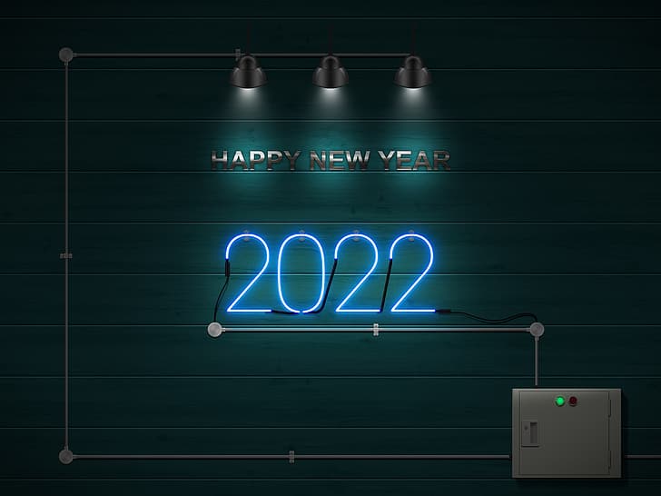 честита нова година, 2022, неонов знак, 2022 година, HD тапет