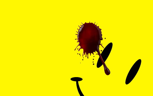 Watchmen Smiley Face Blood Yellow HD, мультфильм / комикс, лицо, желтое, кровь, сторожи, смайлик, HD обои HD wallpaper