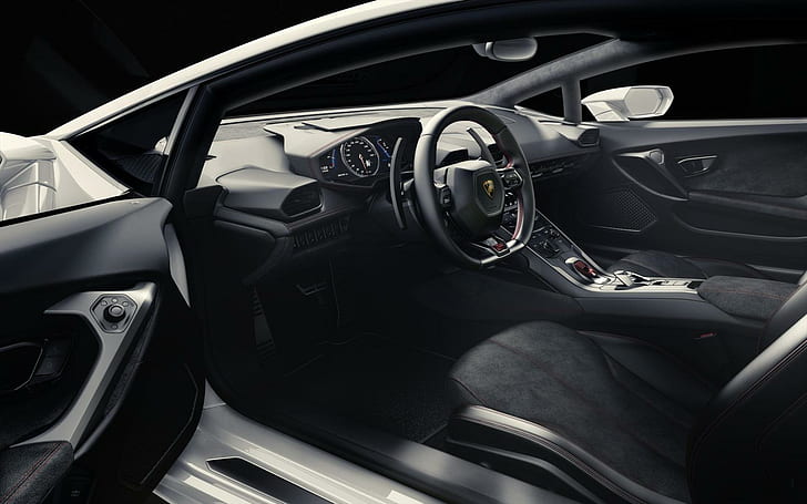 Lamborghini Huracan LP 610 4, Intérieur, Voiture, volant de voiture noir, intérieur, voiture, Fond d'écran HD