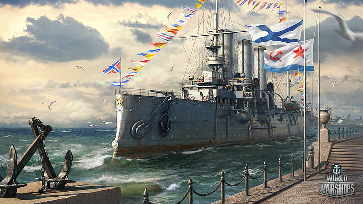 World Warships wallpaper, Aurora, Holiday, World of Warships, Navy day of Russia, HD wallpaper