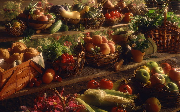 다양한 과일과 채소, 음식, 사과, HD 배경 화면