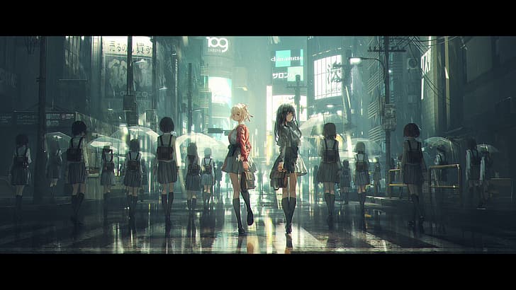 Lycoris Recoil, Inoue Takina, Nishikigi Chisato, Anime-Mädchen, Regen, Regenschirm, HD-Hintergrundbild