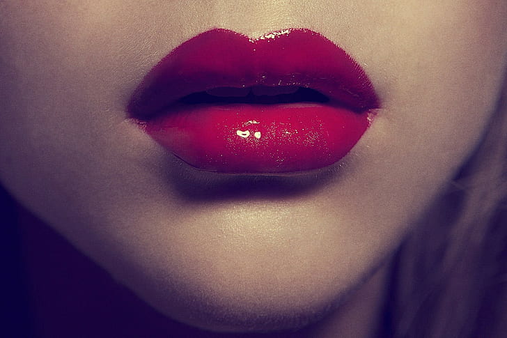 juicy lips, lipstick, women, red lipstick, HD wallpaper
