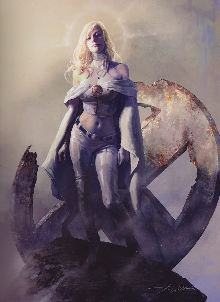 Frau im weißen Kleid Illustration, Comic-Kunst, Comics, X-Men, Emma Frost, HD-Hintergrundbild, Handy-Hintergrundbild