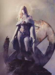 Mujer vestida con ilustración de vestido blanco, cómic, cómics, X-Men, Emma Frost, Fondo de pantalla HD HD wallpaper