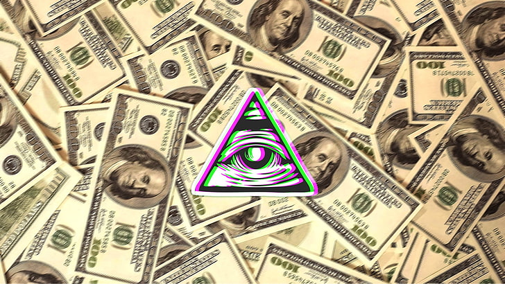 olho da providência, Illuminati, olhos, dólares, arte digital, dinheiro, o olho que tudo vê, anaglyph 3D, HD papel de parede