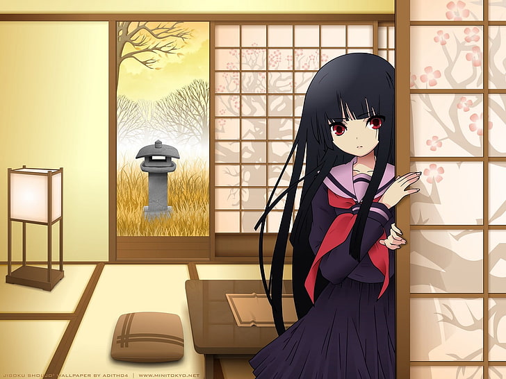 Enma Ai, cewek anime, anime, Jigoku Shoujo, kimono, rambut panjang, Wallpaper HD