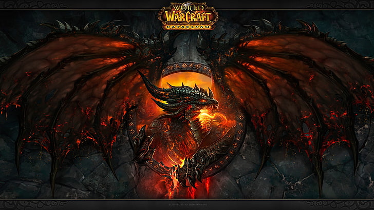 красная и черная картина с изображением Человека-паука, Blizzard Entertainment, Warcraft, World of Warcraft, Deathwing, World of Warcraft: Cataclysm, видеоигры, HD обои