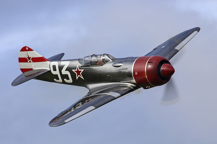 grå och röd monoplan, fighter, La-7, sovjetisk, enmotorig, enkel, Lavochkin, HD tapet
