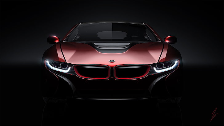 red and black BMW i8, bmw, i8, concept, front view, HD wallpaper