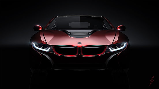 BMW i8 rouge et noir, BMW, i8, concept, vue de face, Fond d'écran HD HD wallpaper