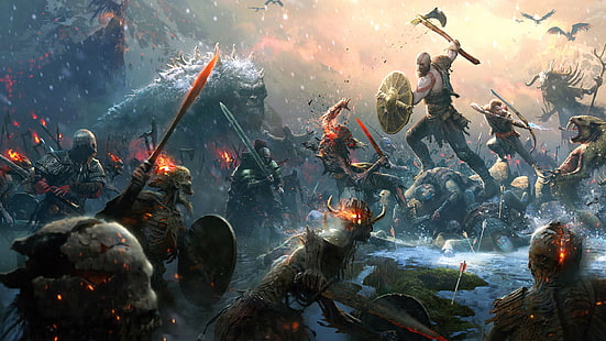Gott des Krieges Kratos Vektorgrafik, Gott des Krieges, Gott des Krieges (2018), Schlacht, Kratos (Gott des Krieges), HD-Hintergrundbild HD wallpaper