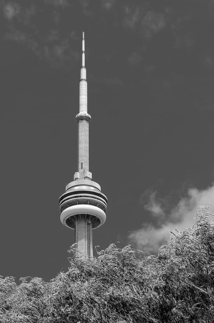 сива скала снимка на сива бетонна забележителност, Up and Away, сива скала, снимка, сива, бетон, забележителност кула, цифров, nikon d300, черно бяло, бяло небе, облаци, дърво, Торонто Онтарио, Канада, lightroom, антена, blackandwhite, християнин, сенджър, пътуване, градско, архитектура, америка, на открито, известно място, кула, комуникации кула, небе, HD тапет, тапет за телефон