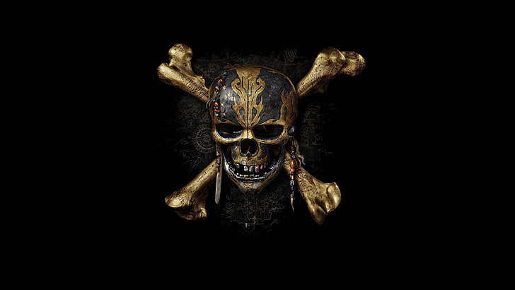 Pirates of the Caribbean digital wallpaper, skull, bones, pirates, Pirates of the Caribbean: Dead Men Tell No Tales, movies, Pirates of the Caribbean, HD wallpaper