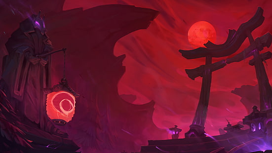 роспись ворот Тори, Разлом Призывателя, Кровавая Луна (Лига легенд), HD обои HD wallpaper