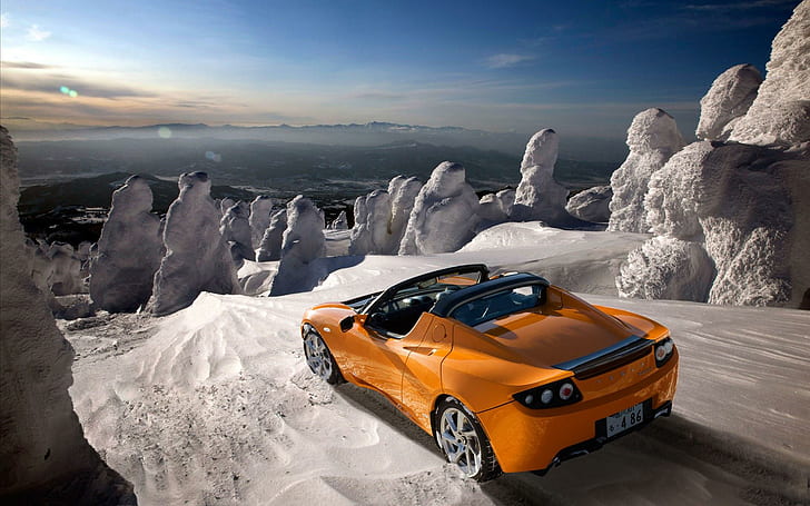 Tesla Roadster 2012, เปิดประทุนสีเหลือง, Roadster, Tesla, 2012, รถยนต์, วอลล์เปเปอร์ HD