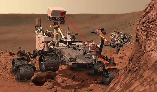 серый и черный марсоход, лазер, марс, ровер, MSL, Curiosity, HD обои HD wallpaper