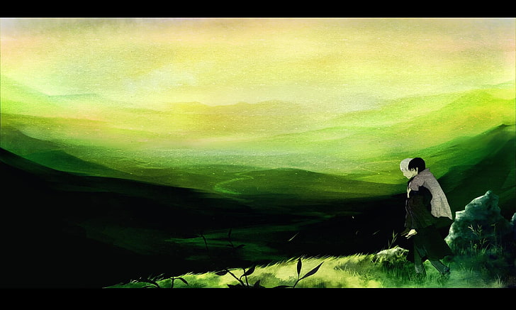 pintura de dos personas a cuestas, Mushishi, verde, Fondo de pantalla HD