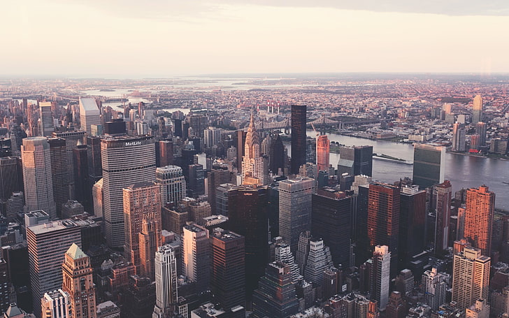 Empire State Building Nowy Jork, zdjęcie wieżowców, Nowy Jork, pejzaż miejski, nowoczesny, wieżowiec, Chrysler Building, Tapety HD