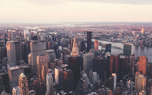 Empire State Building Nowy Jork, zdjęcie wieżowców, Nowy Jork, pejzaż miejski, nowoczesny, wieżowiec, Chrysler Building, Tapety HD HD wallpaper