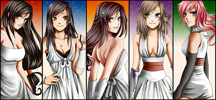 lima karakter wanita anime wallpaper kolase, anime, gadis anime, Final Fantasy, Tifa Lockhart, Garnet Til Alexandros XVII, Rinoa Heartilly, Claire Farron, Wallpaper HD