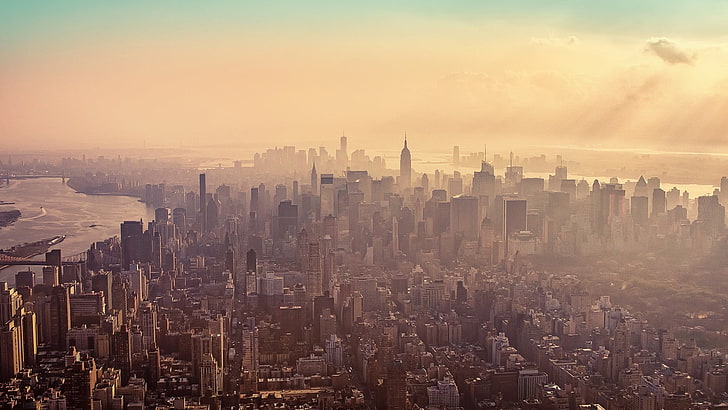 Cakrawala Kota New York, Kota New York, gedung pencakar langit, lanskap kota, kota, Wallpaper HD
