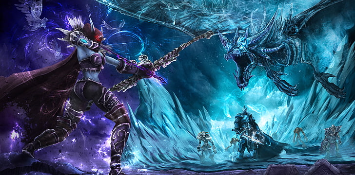 Drow Ranger digital wallpaper, heroes of the storm, Lich King, Sylvanas Windrunner, World of Warcraft, archer, dragon, undead, HD wallpaper