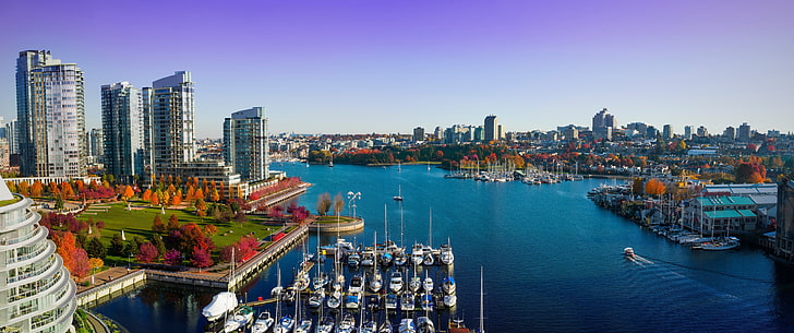 river, boat, city, Vancouver, HD wallpaper