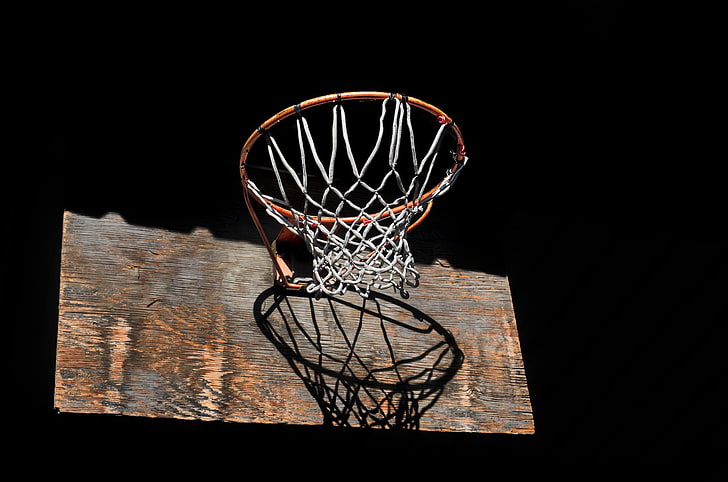 sport, koszykówka, obręcz, panele drewniane, czarne, czarne tło, Tapety HD