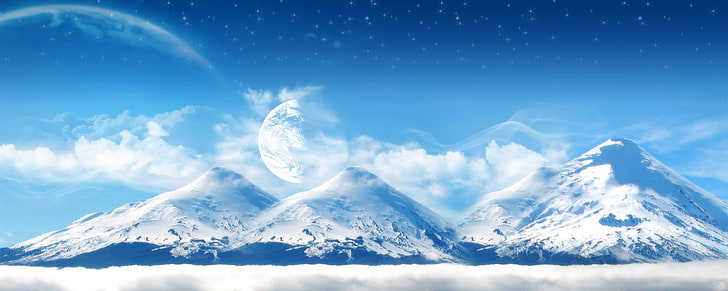icy mountain scenery, snow, mountains, planet, HD wallpaper