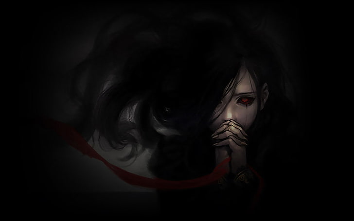 mata merah, gadis anime, horor, mata pingsan, gelap, Wallpaper HD