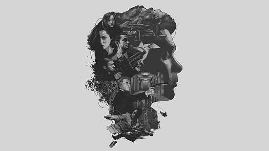 оттенки серого фото головы человека, Начало, монохромный, минимализм, иллюстрации, фан-арт, HD обои HD wallpaper
