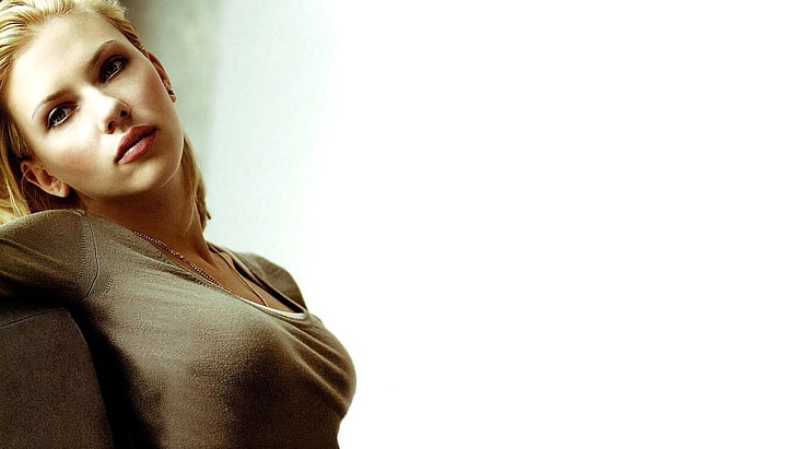 kemeja leher-leher abu-abu wanita, Scarlett Johansson, wanita, Wallpaper HD
