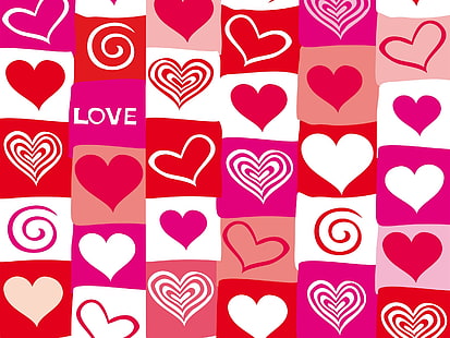 Czerwone i fioletowe serca miłości, wektor wzór, czerwono-biała tapeta miłości, czerwony, fioletowy, miłość, serca, wektor, projekt, Tapety HD HD wallpaper