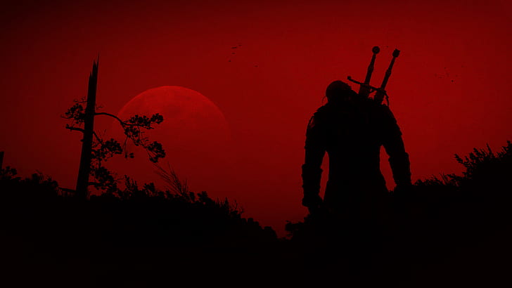 Geralt Of Rivia, czerwony, miecz, Wiedźmin, Wiedźmin 3: Dziki Gon, gry wideo, Tapety HD