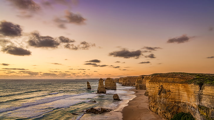 Twelve Apostles Great Ocean Princetown Victoria Australia Stränder och fantastiska klippformationer Ocean Waves Sunset Landscape Desktop Hd Wallpaper 3840 × 2160, HD tapet