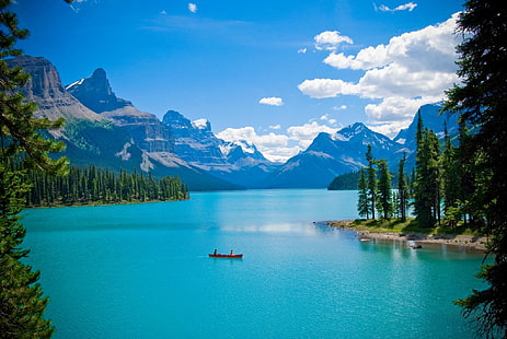 山雲風景木森林船カナダ湖カヌー悪性湖2048x1371ウォールペーパー自然湖HDアート、雲、山、 HDデスクトップの壁紙 HD wallpaper